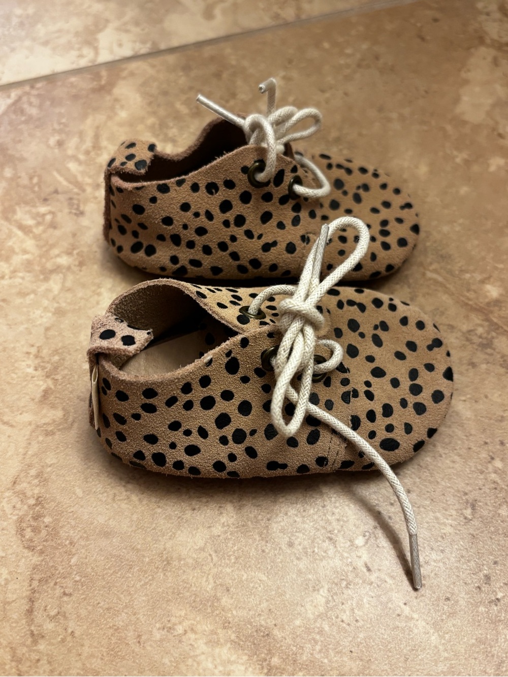 Baby Walker Suede Lace-Up Shoes in Brown with Black Dots